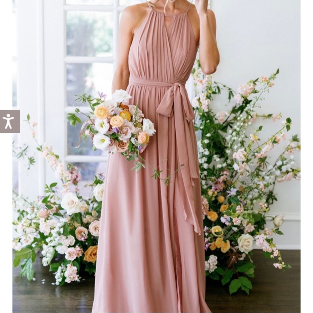 Revelry | Burgundy Eliza Chiffon Faux Wrap Bridesmaids Dress